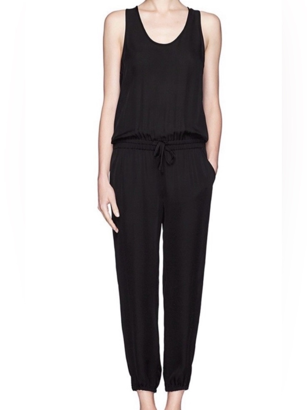 Theory Black Sleeveless Drawstring Jumpsuit